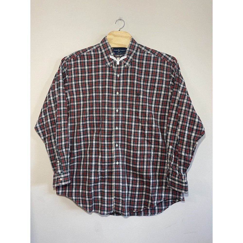 RALPH LAUREN Shirt Mens XL Blake Two-Ply Cotton Plaid Button Down Green Blue Red
